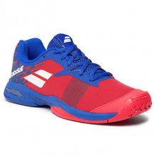 Load image into Gallery viewer, Babolat Jet All Court JUNIOR &amp; Ladies Poppy Red Estate Blue Tennis Shoes
