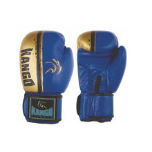 Load image into Gallery viewer, Kango Martial Arts Unisex Adult Blue Gold Leather Boxing Gloves WS
