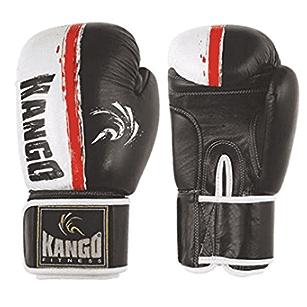 Kango Martial Arts Unisex Adult Black White Leather Boxing Gloves WS