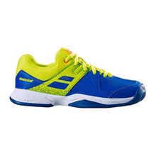 Load image into Gallery viewer, Babolat Pulsion All Court &amp; Indoor Kids &amp; Women Yellow Blue Handball Volleyball Tennis Shoes
