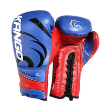 Load image into Gallery viewer, Kango Martial Arts Unisex Adult Blue Red Leather Boxing Gloves WS
