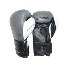 Load image into Gallery viewer, Kango Martial Arts Unisex Adult Black Grey Leather Boxing Gloves + 3 Meters Bandage WS
