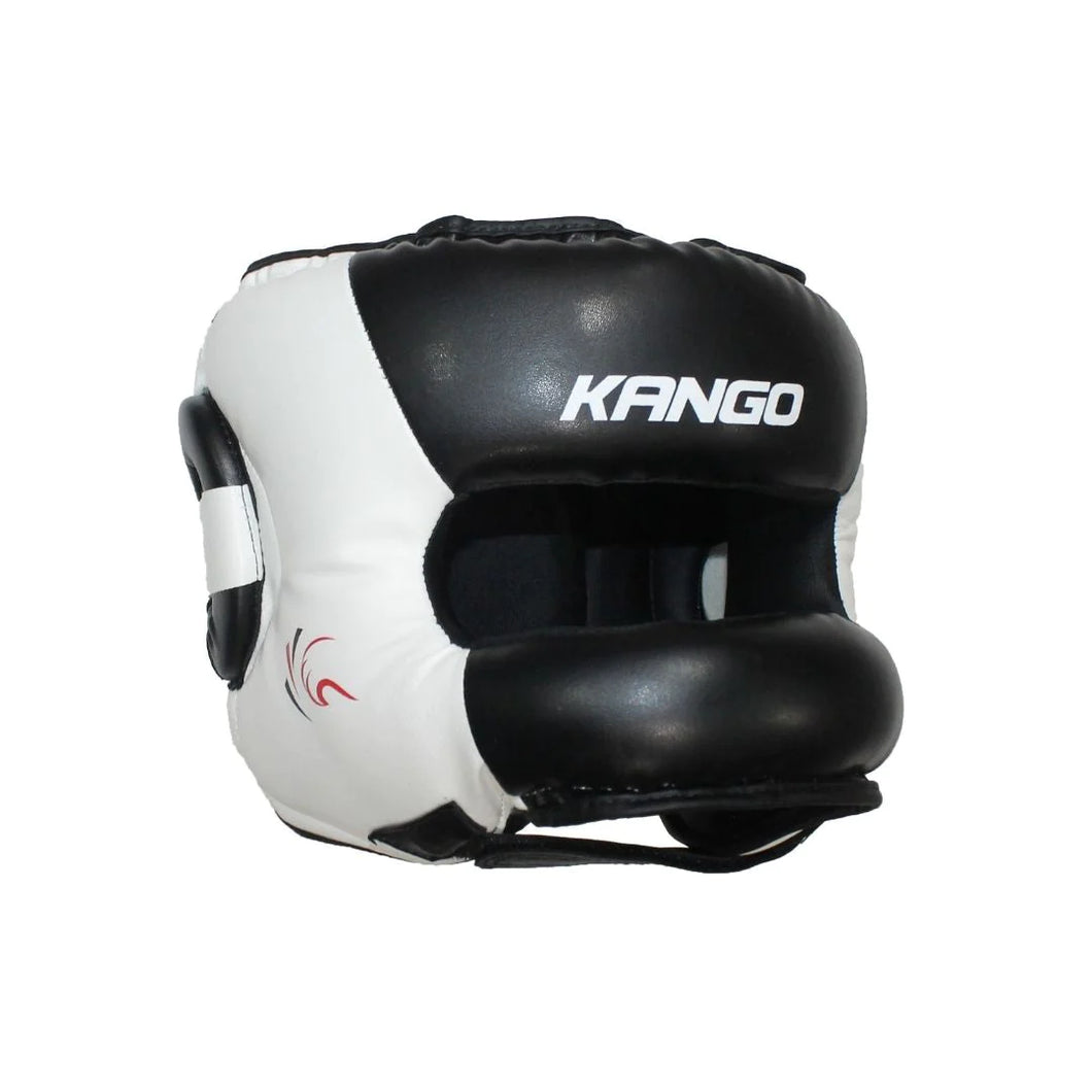 Kango Martial Arts Unisex Adult White Black Leather Head Guard WS