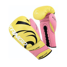 Load image into Gallery viewer, Kango Martial Arts Unisex Adult Yellow Pink Leather Boxing Gloves WS

